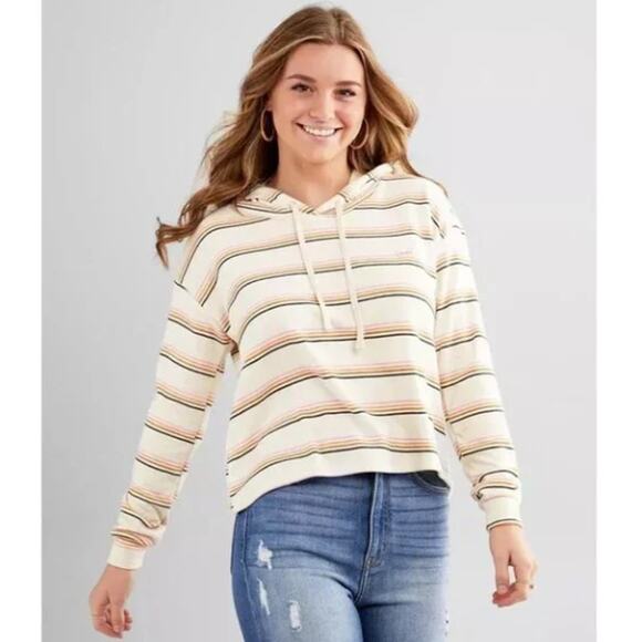 Billabong Making Waves Stripe Hoodie Cream Pink Beachy Surfer Pullover Summer - Picture 1 of 5